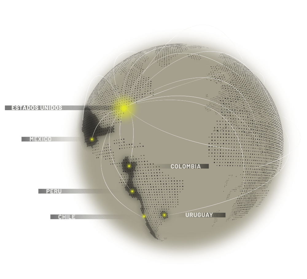 Mapa del globo terráqueo y la conexión entre países